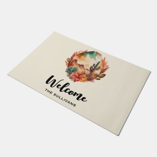 Waterverf Desert Cactus and Mountains Welkom Deurmat (Schuin)