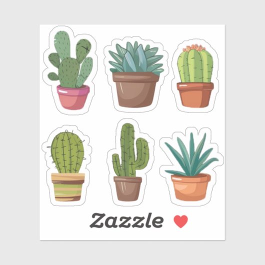 Waterverf Desert Cactus ,Cactus cactussen succulen Sticker (Vel)