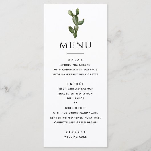 Waterverf Desert Cactus | Elegante Boho bruiloft Menu (Voorkant)
