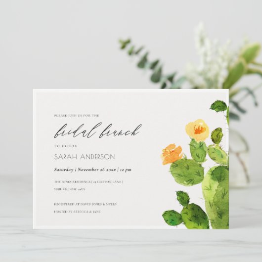 WATERVERF DESERT CACTUS FLORAL BRIDAL BRUNCH KAART (Staand voorkant)