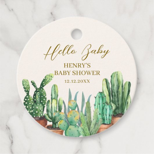 Waterverf Desert Cactus Garden Baby shower Bedankjes Labels (Voorkant)
