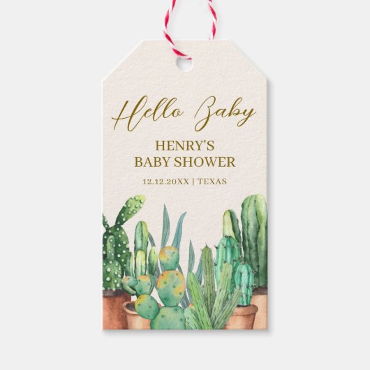 Waterverf Desert Cactus Garden Baby shower Cadeaulabel (Voorkant)