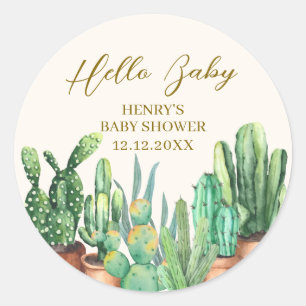 Waterverf Desert Cactus Garden Baby shower Ronde Sticker