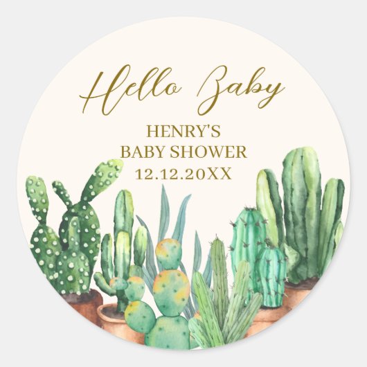Waterverf Desert Cactus Garden Baby shower Ronde Sticker (Voorkant)