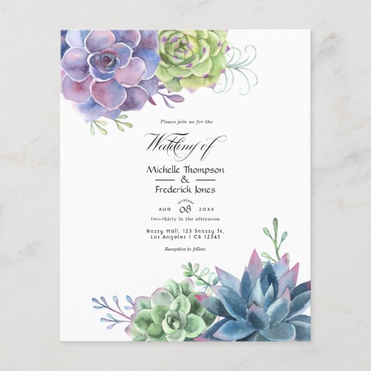 Waterverf Desert Cactus Succulents Wedding Invite Flyer (Voorkant)