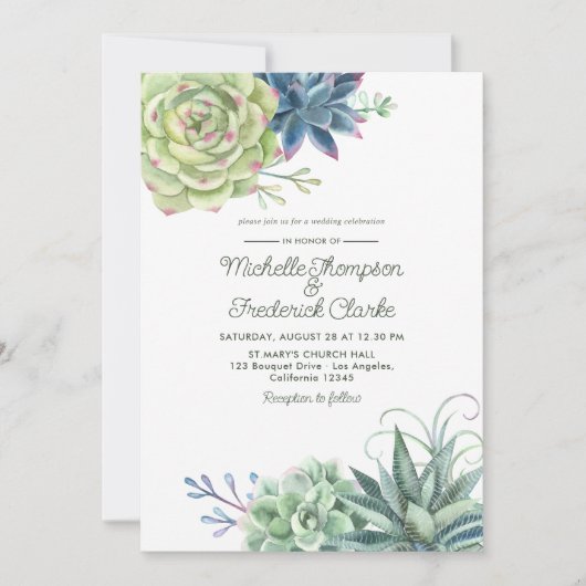 Waterverf Desert Cactus Succulents Wedding Invite Kaart (Voorkant)