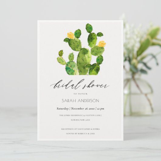 WATERVERF DESERT CACTUS-VRIJGEZELLENFEEST KAART (Staand voorkant)