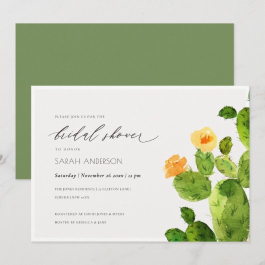 WATERVERF DESERT CACTUS-VRIJGEZELLENFEEST KAART (Voorkant / Achterkant)