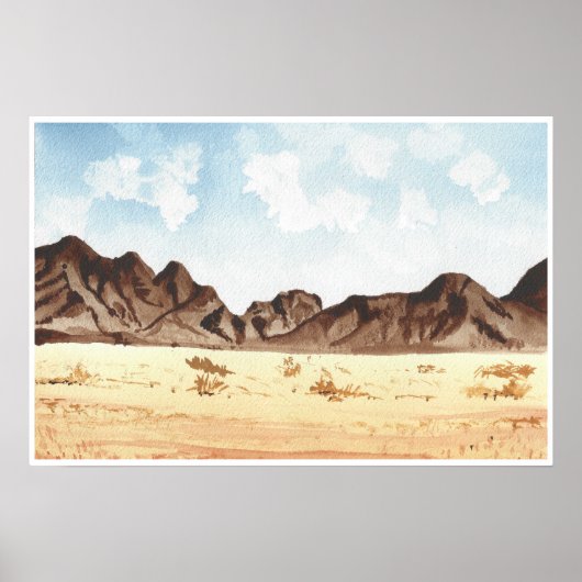 Waterverf Desert Mountain Landscape Art Print (Voorkant)