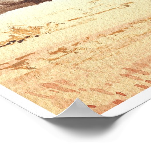 Waterverf Desert Mountain Landscape Art Print (Hoek)