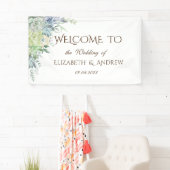 Waterverf Desert Succulenten Stippen Bruiloft Spandoek (Insitu)