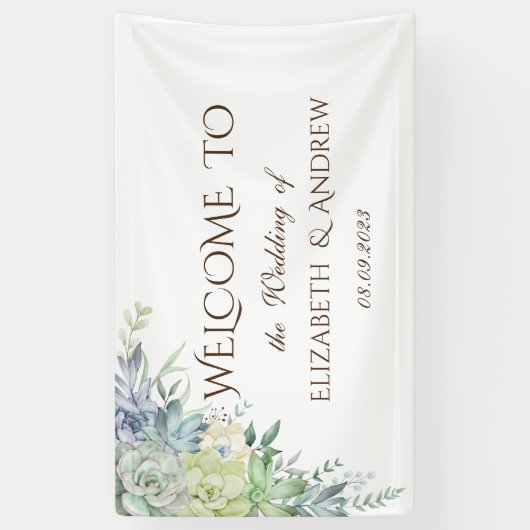 Waterverf Desert Succulenten Stippen Bruiloft Spandoek (Verticaal)