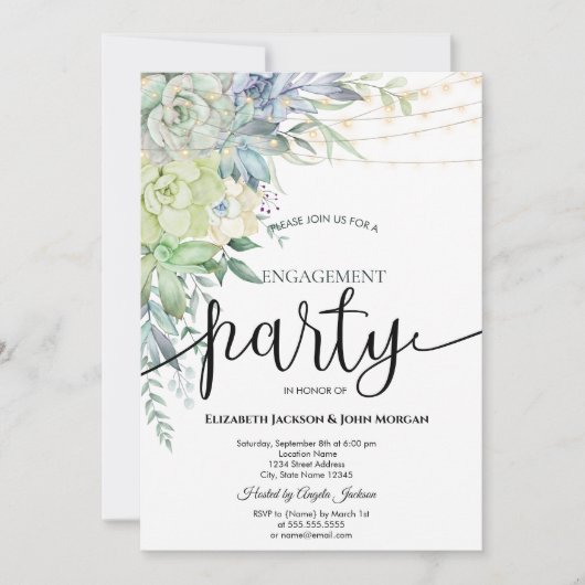 Waterverf Desert Succulenten Stippen Verloving Kaart (Voorkant)