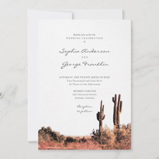 Waterverf Desert Wedding Invitation Kaart (Voorkant)