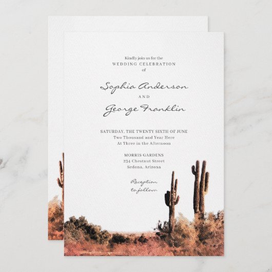 Waterverf Desert Wedding Invitation Kaart (Voorkant / Achterkant)