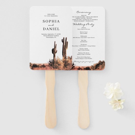 Waterverf Desert Wedding Program Fan Handwaaier (Voorkant en achterkant)