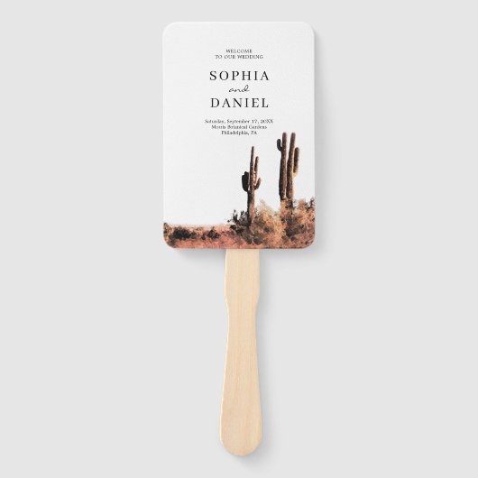 Waterverf Desert Wedding Program Fan Handwaaier (Voorkant)