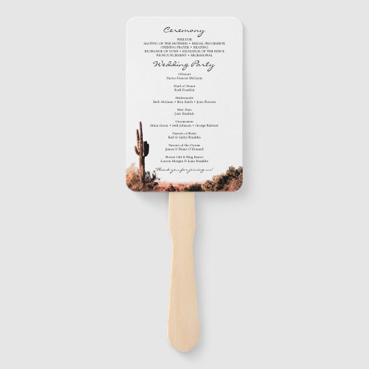 Waterverf Desert Wedding Program Fan Handwaaier (Achterkant)