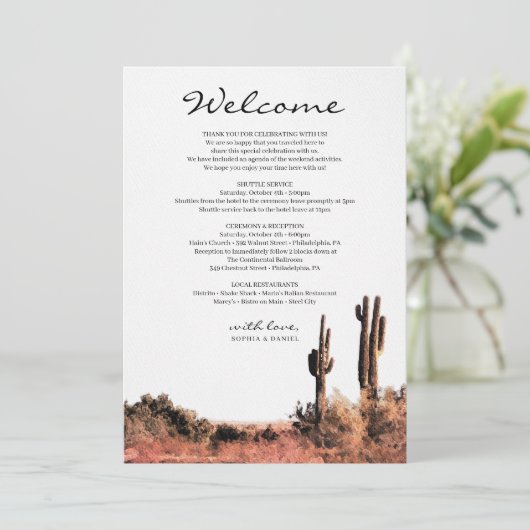 Waterverf Desert Wedding Welkomstroute Programmakaart (Staand voorkant)