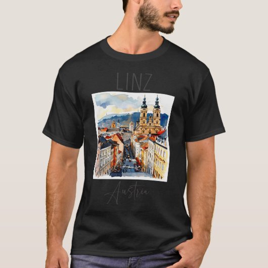 Waterverf design van linz-oostenrijk t-shirt (Voorkant)