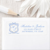 Waterverf Designer Blauw Monogram Crest Adres Etiket (Insitu)