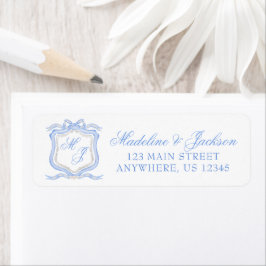 Waterverf Designer Blauw Monogram Crest Adres Etiket