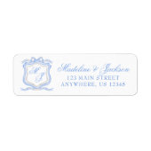 Waterverf Designer Blauw Monogram Crest Adres Etiket (Voorkant)