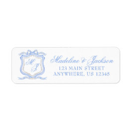 Waterverf Designer Blauw Monogram Crest Adres Etiket
