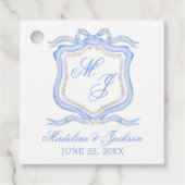 Waterverf Designer Blauw Monogram Crest Bedankjes Labels (Voorkant)