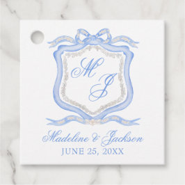 Waterverf Designer Blauw Monogram Crest Bedankjes Labels
