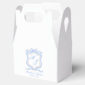 Waterverf Designer Blauw Monogram Crest Bruiloft Bedankdoosjes (Geopend)