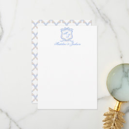 Waterverf Designer Blauw Monogram Crest Bruiloft Bedankkaart