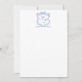 Waterverf Designer Blauw Monogram Crest Bruiloft Bedankkaart