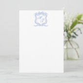 Waterverf Designer Blauw Monogram Crest Bruiloft Bedankkaart (Staand voorkant)