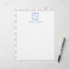 Waterverf Designer Blauw Monogram Crest Bruiloft Briefhoofd