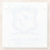 Waterverf Designer Blauw Monogram Crest Bruiloft Glazen Onderzetter (Achterkant)