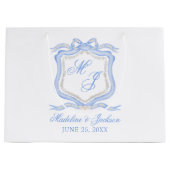 Waterverf Designer Blauw Monogram Crest Bruiloft Groot Cadeauzakje (Voorkant)
