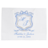Waterverf Designer Blauw Monogram Crest Bruiloft Groot Cadeauzakje (Achterkant)