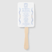 Waterverf Designer Blauw Monogram Crest Bruiloft Handwaaier (Voorkant)
