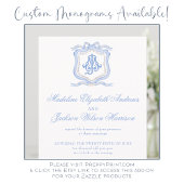 Waterverf Designer Blauw Monogram Crest Bruiloft Kaart
