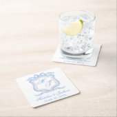 Waterverf Designer Blauw Monogram Crest Bruiloft Kartonnen Onderzetters (Insitu)