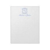 Waterverf Designer Blauw Monogram Crest Bruiloft Notitieblok (Linkerzijde)