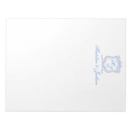 Waterverf Designer Blauw Monogram Crest Bruiloft Notitieblok