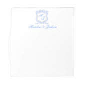 Waterverf Designer Blauw Monogram Crest Bruiloft Notitieblok (Voorkant)
