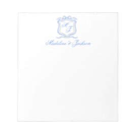 Waterverf Designer Blauw Monogram Crest Bruiloft Notitieblok