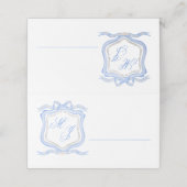 Waterverf Designer Blauw Monogram Crest Bruiloft Plaatskaartje (Buitenkant ongevouwen)
