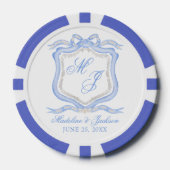 Waterverf Designer Blauw Monogram Crest Bruiloft Poker Chips (Voorkant)