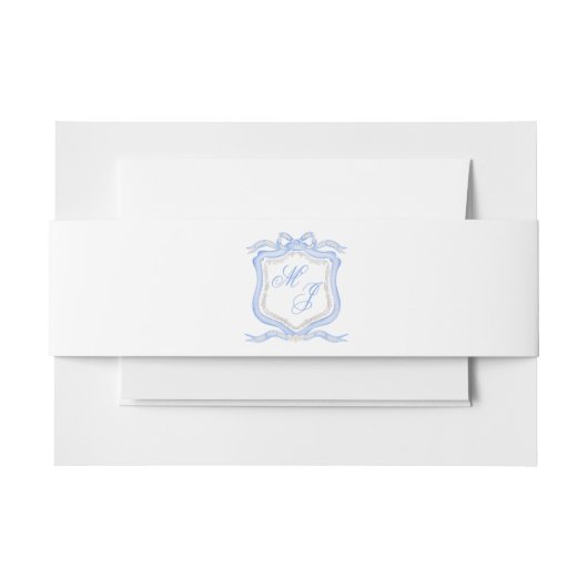 Waterverf Designer Blauw Monogram Crest Bruiloft Uitnodigingen Wikkel (Voorkant Voorbeeld)