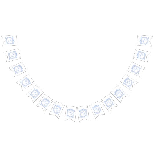 Waterverf Designer Blauw Monogram Crest Bruiloft Vlaggetjes (Alle)