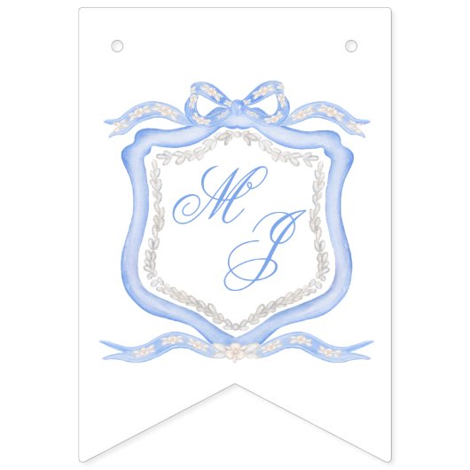 Waterverf Designer Blauw Monogram Crest Bruiloft Vlaggetjes (Tweede vlag)